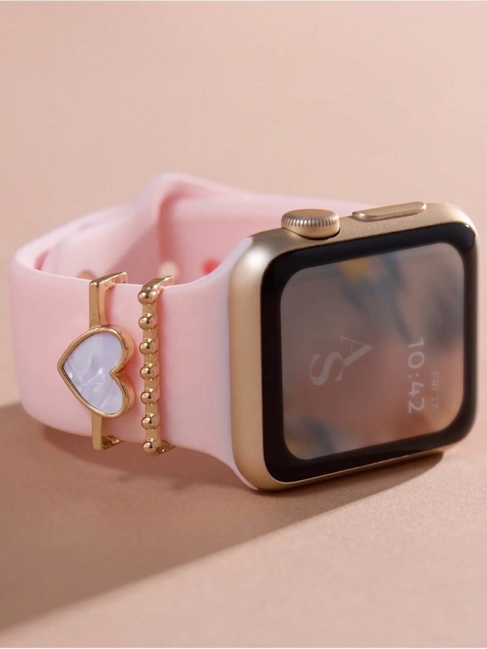 Pink Silicone Smartwatch band with Heart Accent and jewels